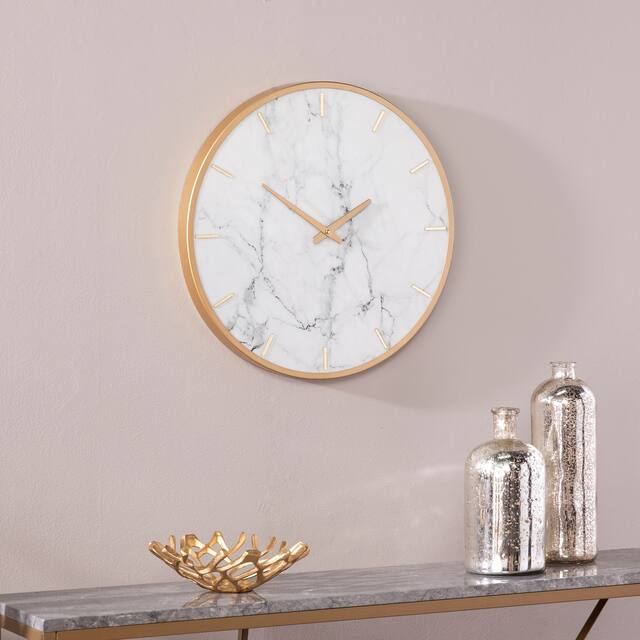 SEI Furniture Leander White Marble and Gold Wall Clock