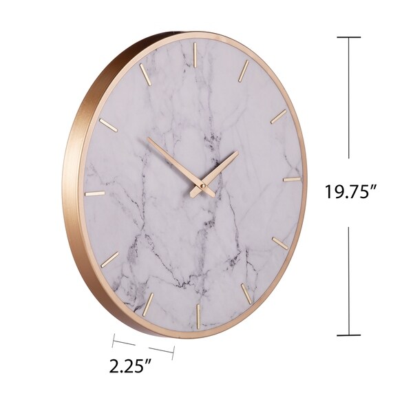 Silver Orchid Leander White Marble and Gold Wall Clock