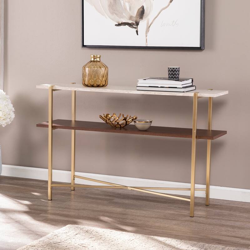 SEI Furniture Aldea Modern Console Table with a Faux marble Tabletop and Faux Wood Shelf