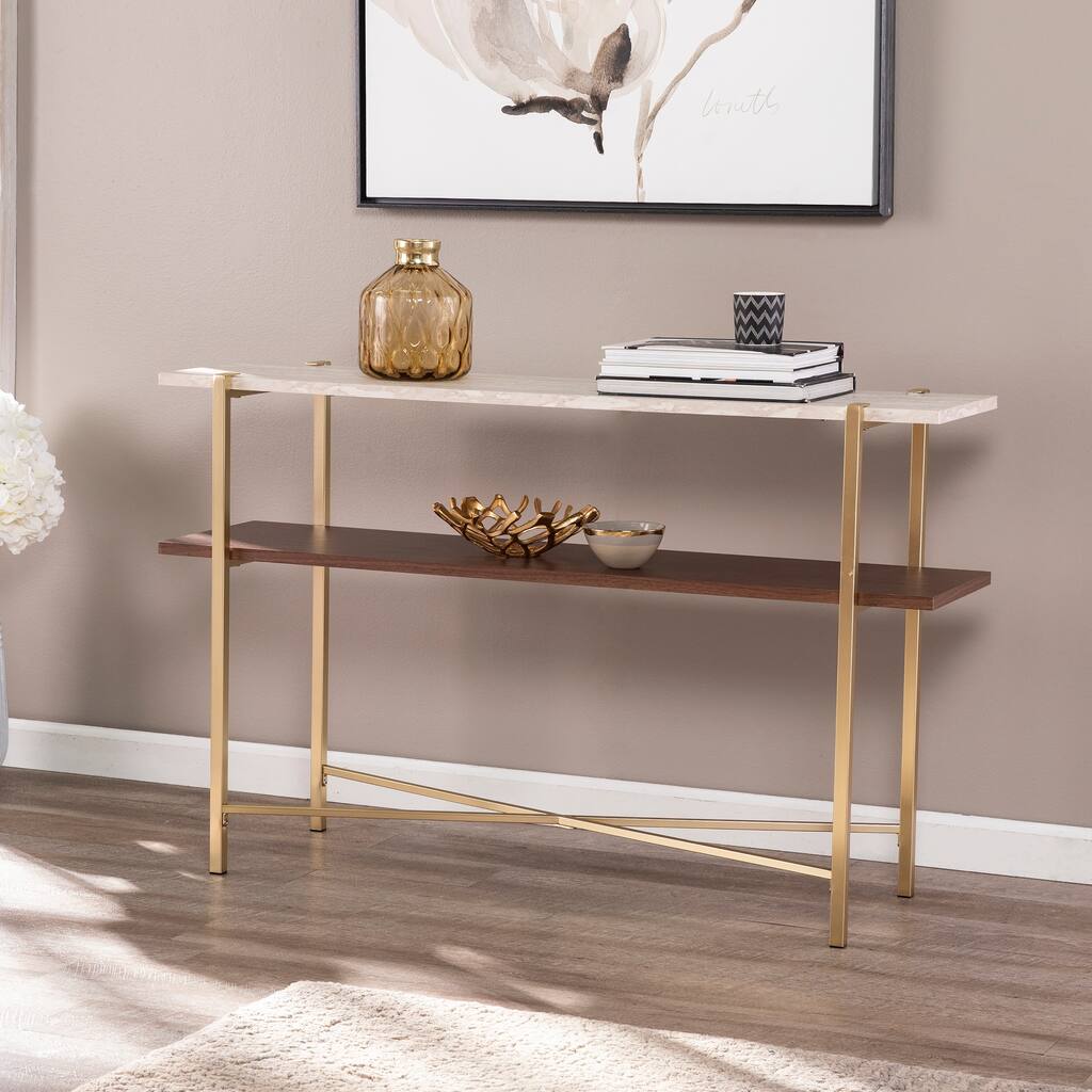 SEI Furniture Aldea Modern Console Table with a Faux marble Tabletop and Faux Wood Shelf
