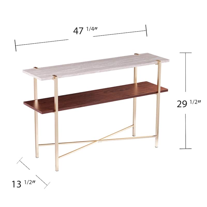 SEI Furniture Aldea Modern Console Table with a Faux marble Tabletop and Faux Wood Shelf