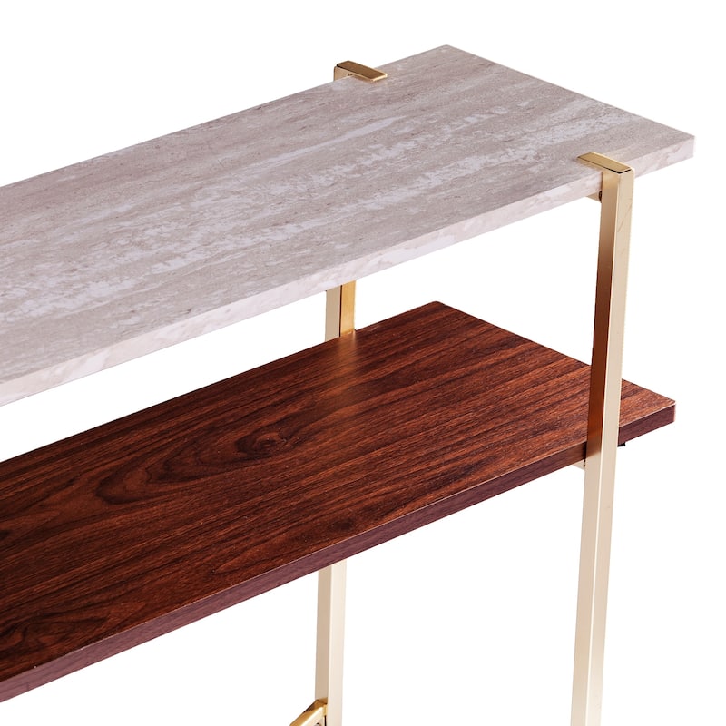 SEI Furniture Aldea Modern Console Table with a Faux marble Tabletop and Faux Wood Shelf
