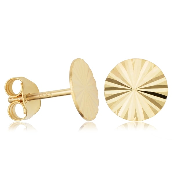 14K Yellow Gold 8 millimeter Diamond-cut Disc Stud Earrings 