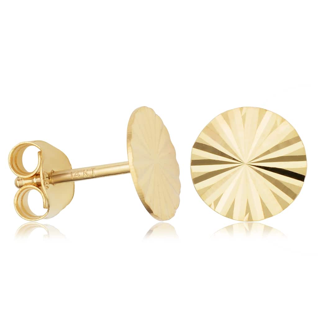 14K Yellow Gold 8 millimeter Diamond-cut Disc Stud Earrings