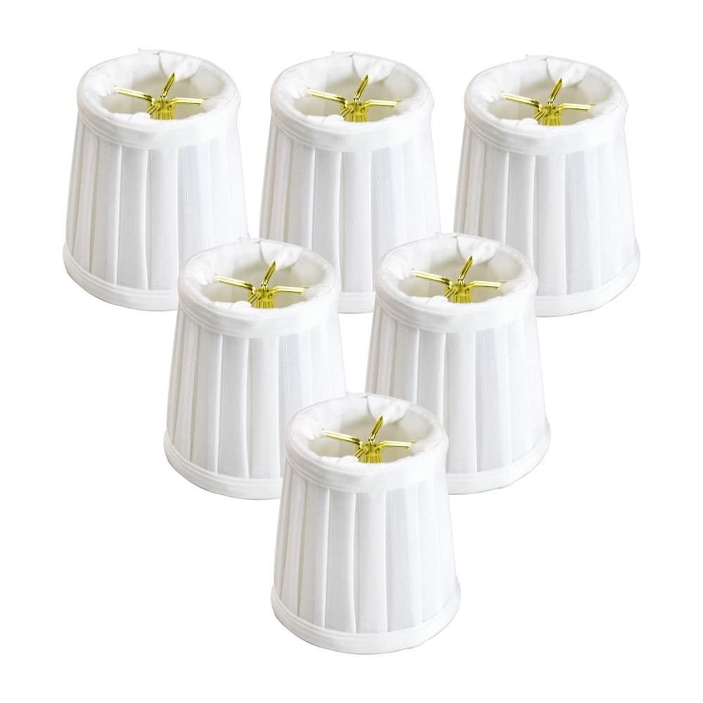 Set of 6 Down White Pleated Clip-on Candelabra Lampshade 3x4x4