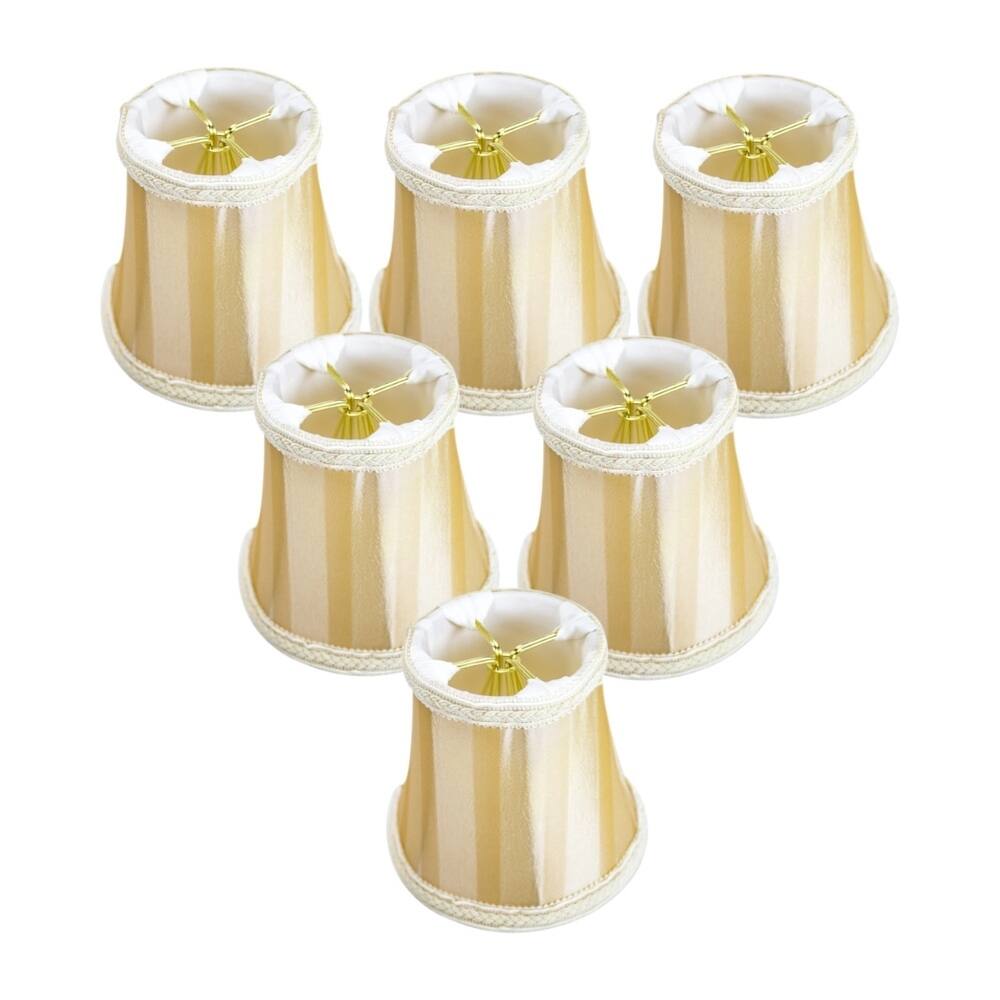 Set of 6 Beige Striped Chandelier Clip-On Premium Lampshade 3x5x4.5