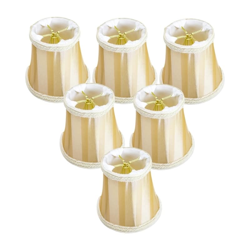 Set of 6 Beige Striped Chandelier Clip-On Premium Lampshade 3x5x4.5