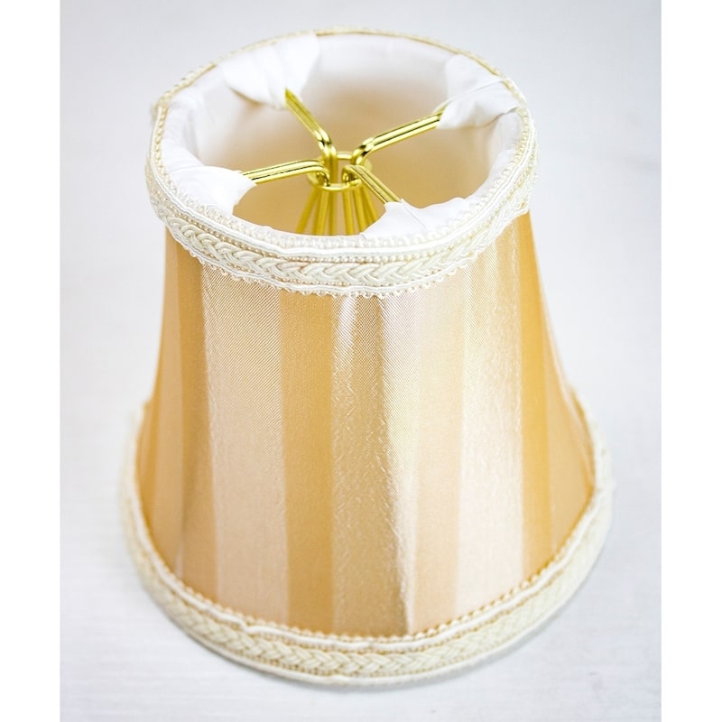 Set of 6 Beige Striped Chandelier Clip-On Premium Lampshade 3x5x4.5