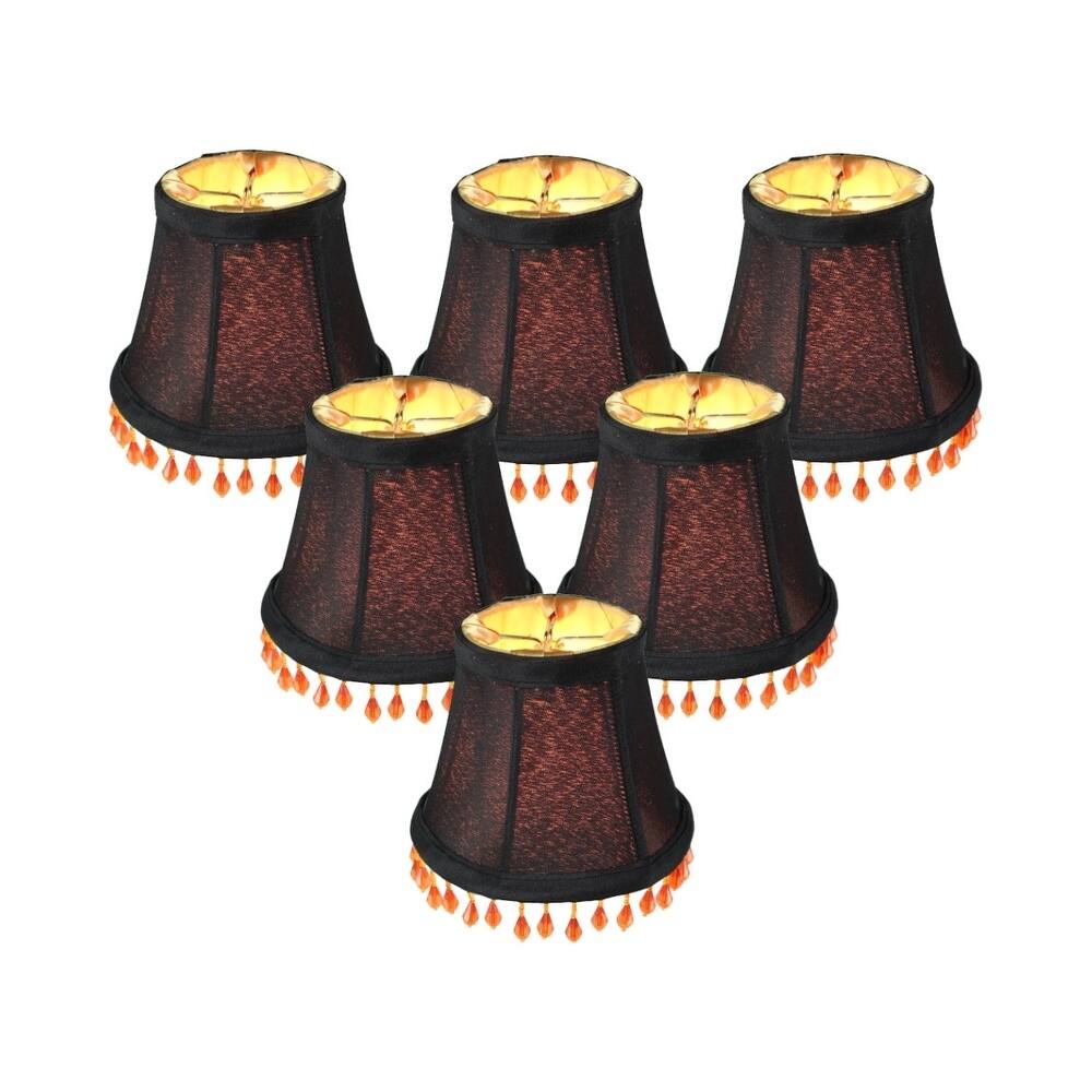 Set of 6 Candelabra Gold Liner Amber Beads Clip-On Lampshade 3x5x4