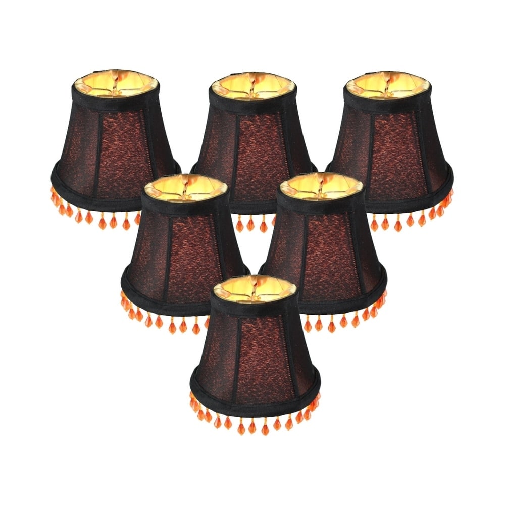 Set of 6 Candelabra Gold Liner Amber Beads Clip-On Lampshade 3x5x4