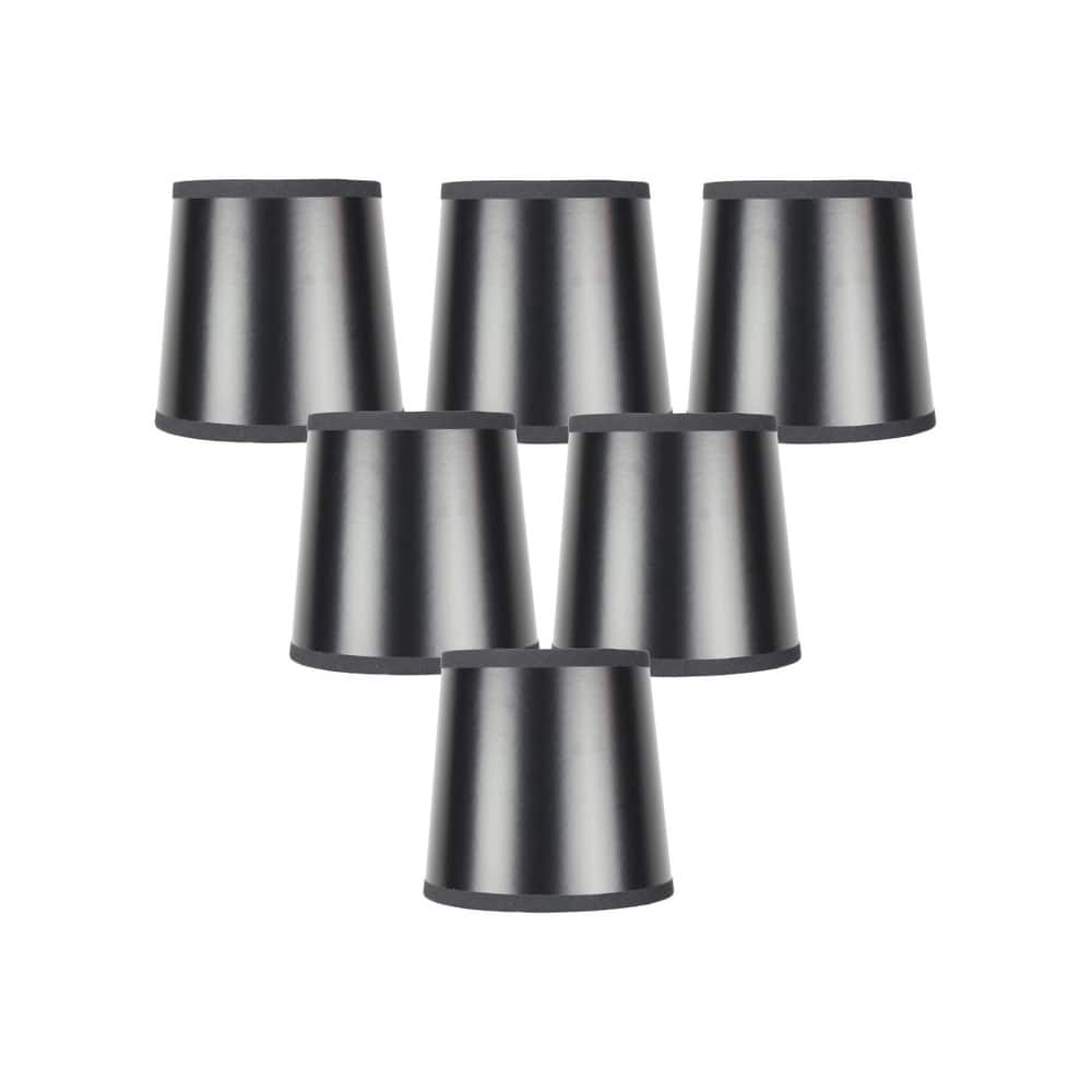 Set of 6 Black Parchment Gold-Lined Drum Chandelier Clip-On Lampshade