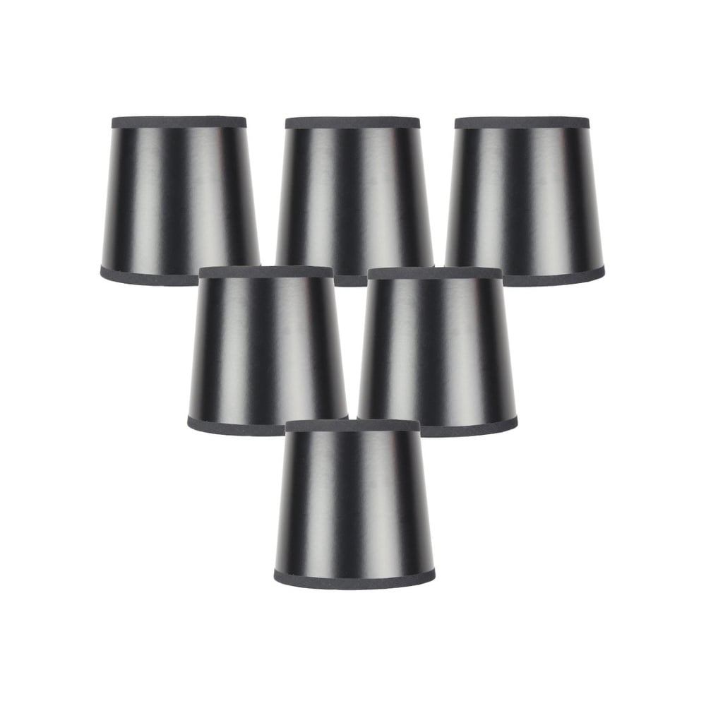 Set of 6 Black Parchment Gold-Lined Drum Chandelier Clip-On Lampshade