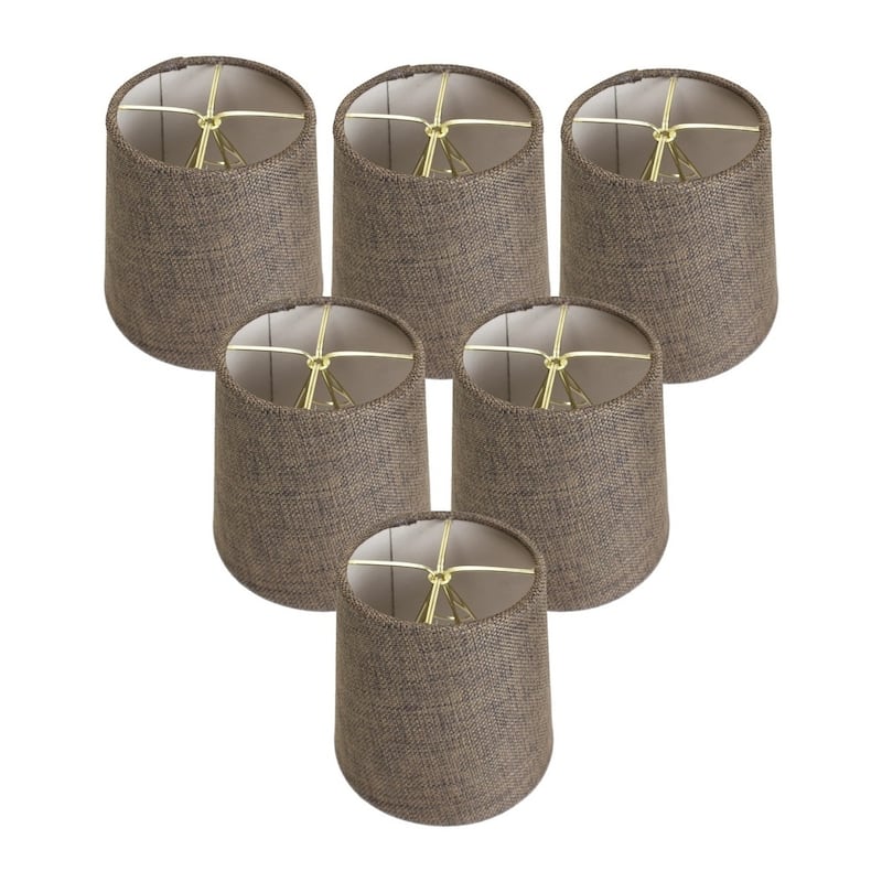 Set of 6 Chocolate Burlap Drum Chandelier Clip-On Lampshade 4x5x5