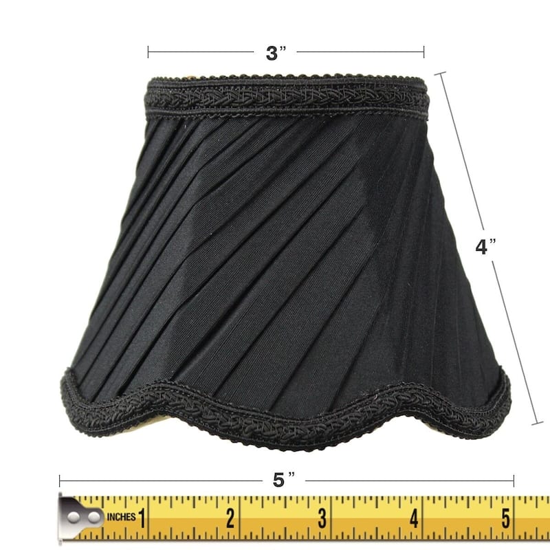 Set of 6 Pleated Scallop Clip-on Candelabra Black Lampshade 3x5x4
