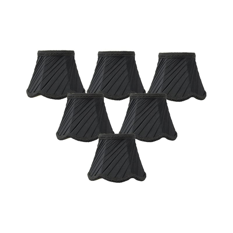 Set of 6 Pleated Scallop Clip-on Candelabra Black Lampshade 3x5x4