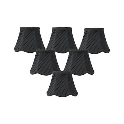Set of 6 Pleated Scallop Clip-on Candelabra Black Lampshade 3x5x4