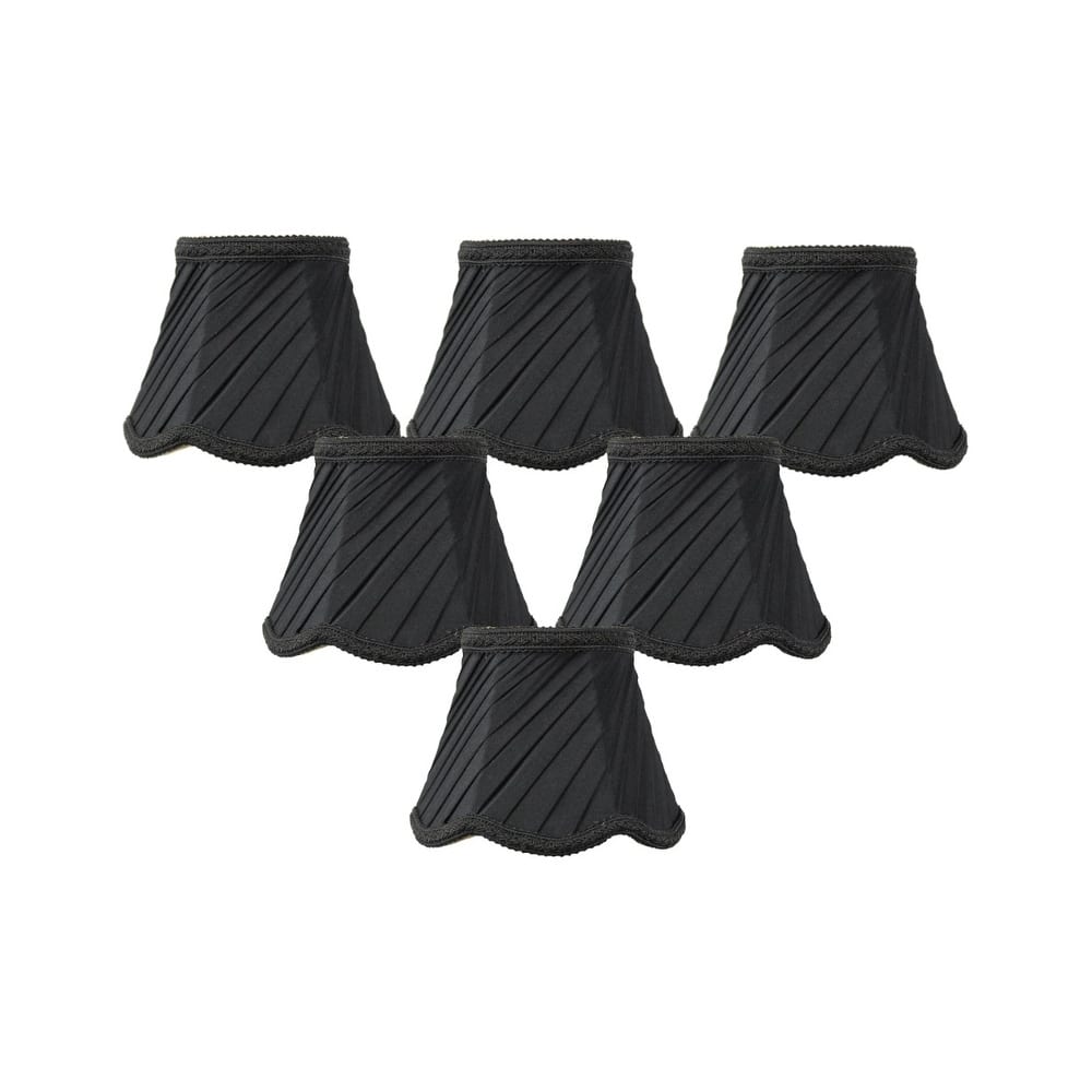 Set of 6 Pleated Scallop Clip-on Candelabra Black Lampshade 3x5x4