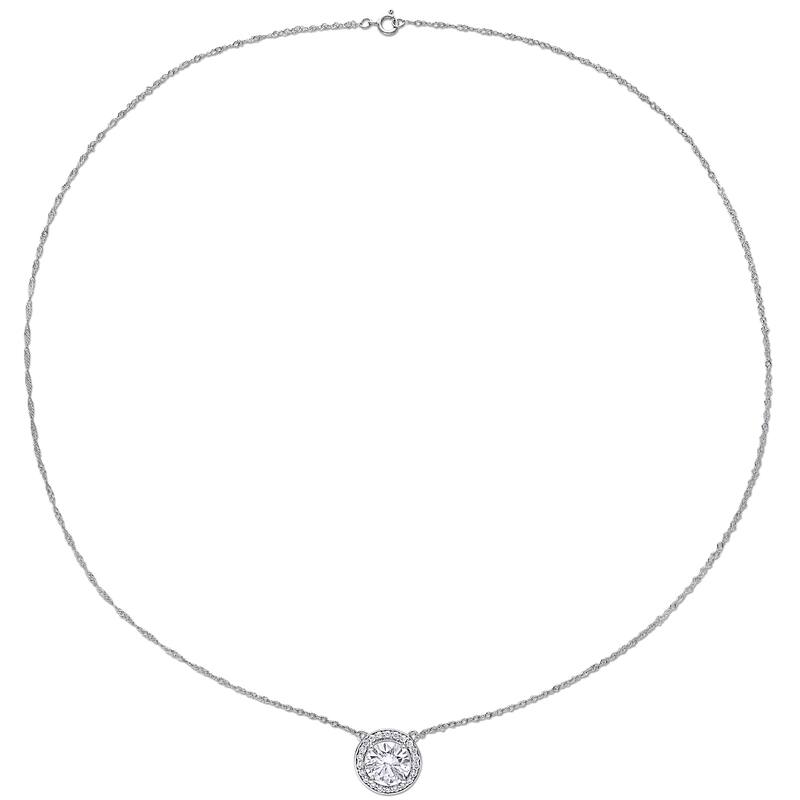 Miadora 2 1/5ct DEW Moissanite Halo Necklace in 14k White Gold - 12.1 mm x 17 in x 12.1 mm