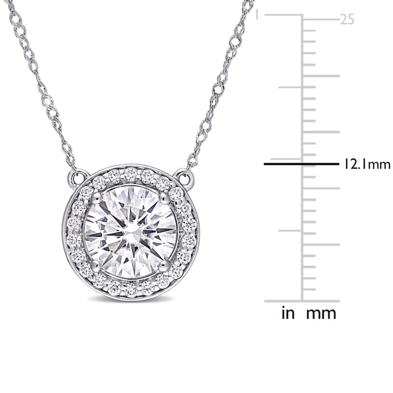 Miadora 2 1/5ct DEW Moissanite Halo Necklace in 14k White Gold - 12.1 mm x 17 in x 12.1 mm