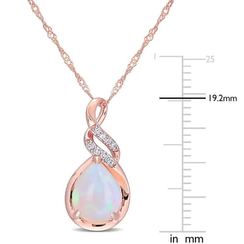 Miadora 10k Rose Gold Pear-Cut Blue Ethiopian Opal and Diamond Halo Drop Necklace