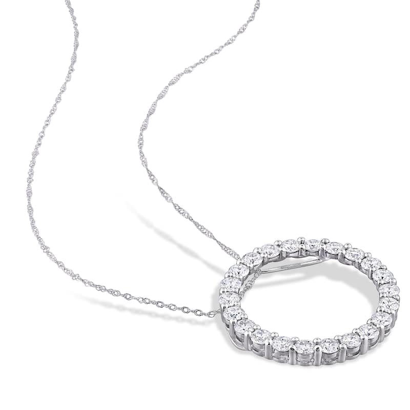 Miadora 2 1/5ct DEW Moissanite Circle of Life Necklace in 14k White Gold - 25.9 mm x 17 in x 25.9 mm