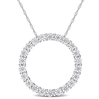 Miadora 2 1/5ct DEW Moissanite Circle of Life Necklace in 14k White Gold - 25.9 mm x 17 in x 25.9 mm