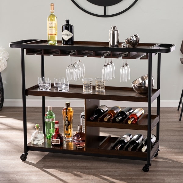 Rustic bar cart with best sale wine rack