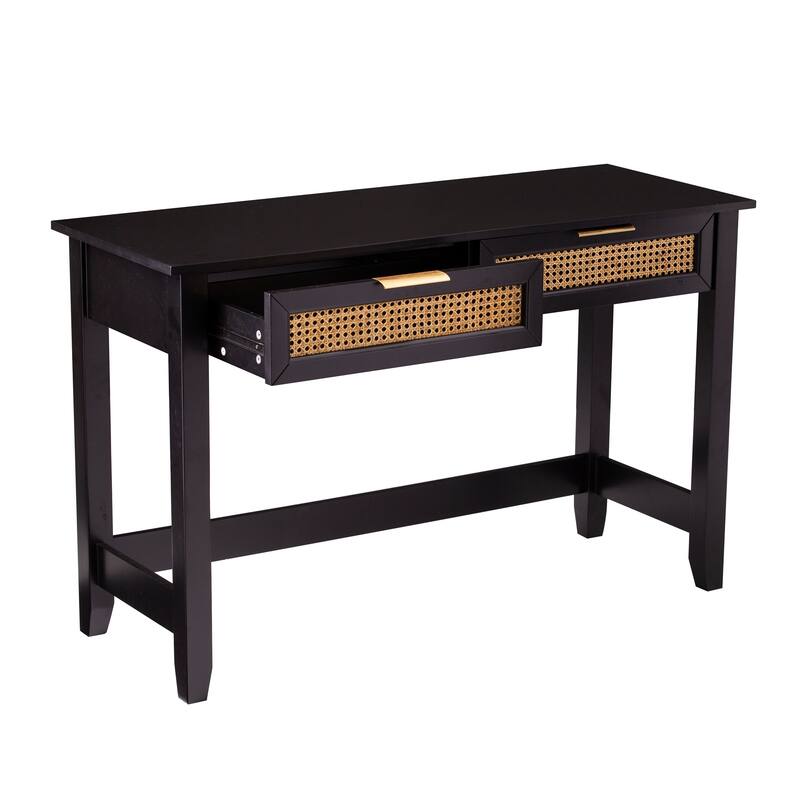 SEI Furniture Chekshire Mid-Century Modern Storage Console Table with Rattan Drawers