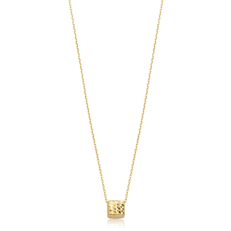 14K Yellow Gold Diamond-cut Cube Pendant Necklace (adjusts to 17 or 18 inches)