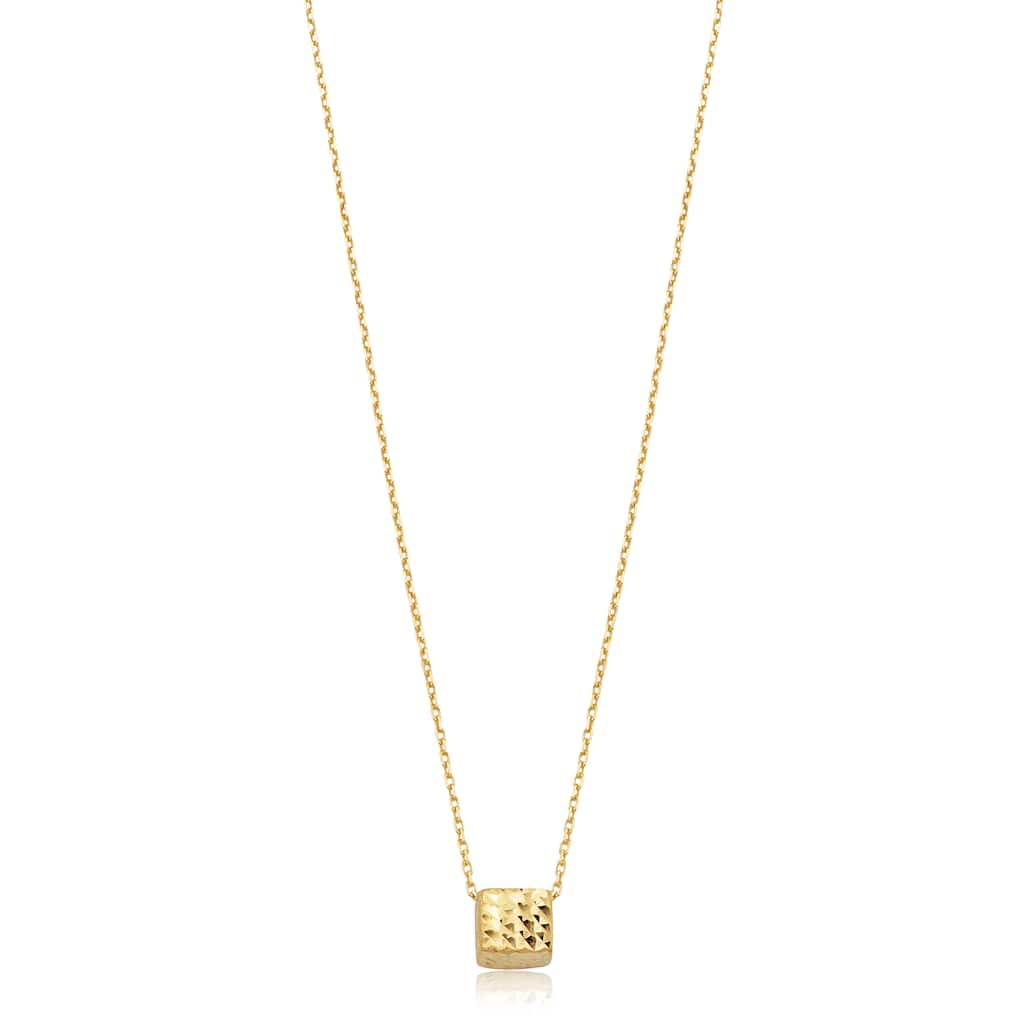 14K Yellow Gold Diamond-cut Cube Pendant Necklace (adjusts to 17 or 18 inches)