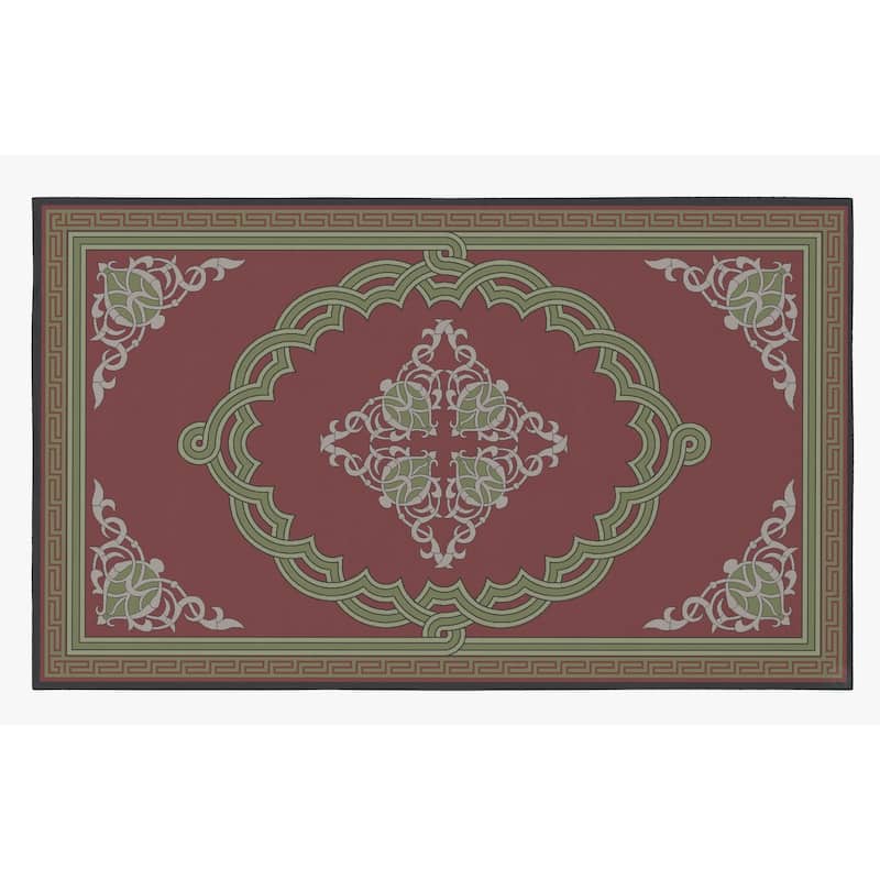 Deerlux Transitional Living Room Area Rug with Nonslip Backing, Red Medallion Pattern