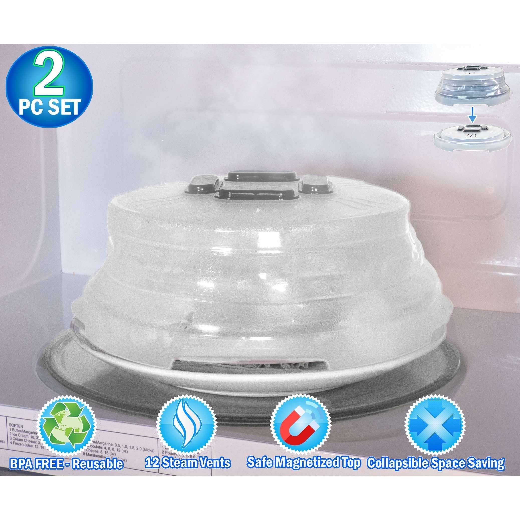 Microwave Plate Hover Anti-Splash Cover Food Splatter Guard Magnetic Steam Vents 