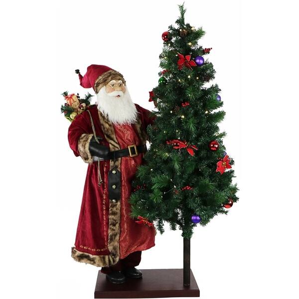 Fraser Hill Farm 60 Animated Santa Claus With 66 Pre Lit Decorated Christmas Tree On Base Life Size Holiday Home Decorations Overstock 30035130