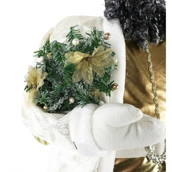 Shop Fraser Hill Farm 58 African American Dancing Santa In Paisley Coat With Tiny Tree Life Size Christmas Holiday Home Decorations Overstock 30035131