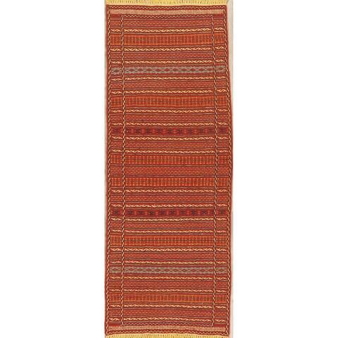Flat-Woven Turkish Kilim Geometric Runner Rug Striped Oriental Carpet - 2'5" x 6'5"