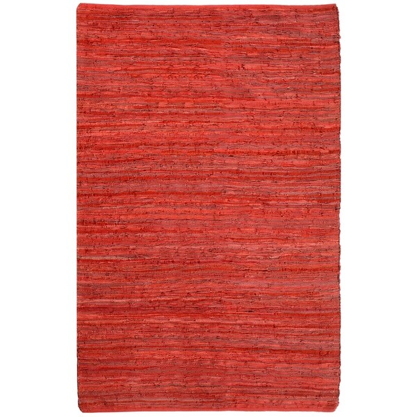 Hand-woven Chindi Flat-weave Leather Rug - 5' x 8'