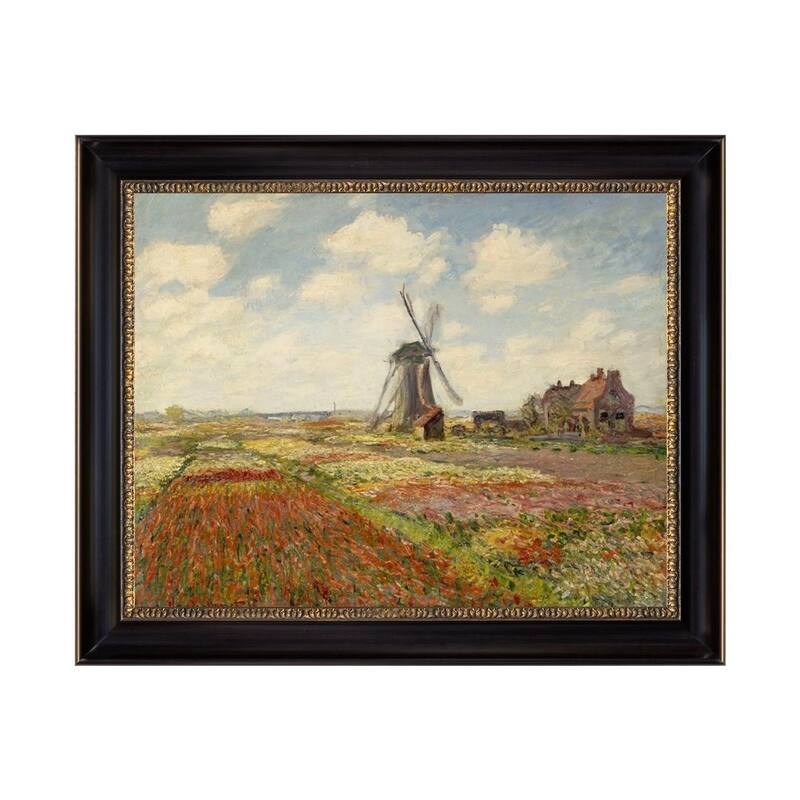 Fields Of Tulips In Holland By Claude Monet Black Frame Oil Painting 