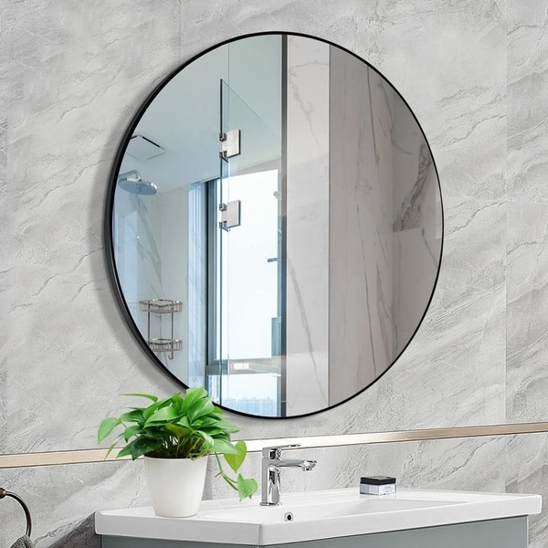 Mirror Trend Round Flat Metal Framed Wall Mirror DM031BK-30 Dia 30'' - N/A