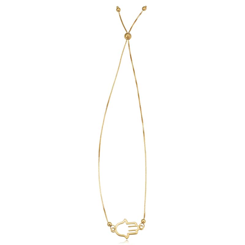 14K Yellow Gold Hamsa Bolo Bracelet (adjustable up to 9 inches)