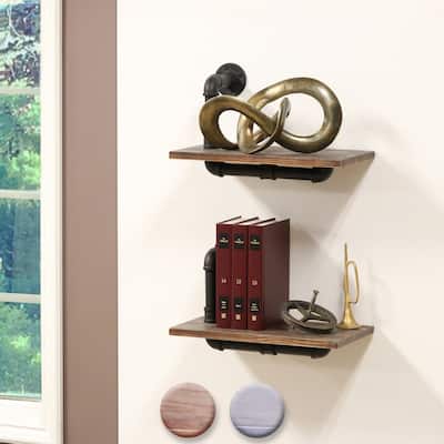 Carbon Loft Foronjy Paired Weathered Wood and Black Pipe Wall Shelves