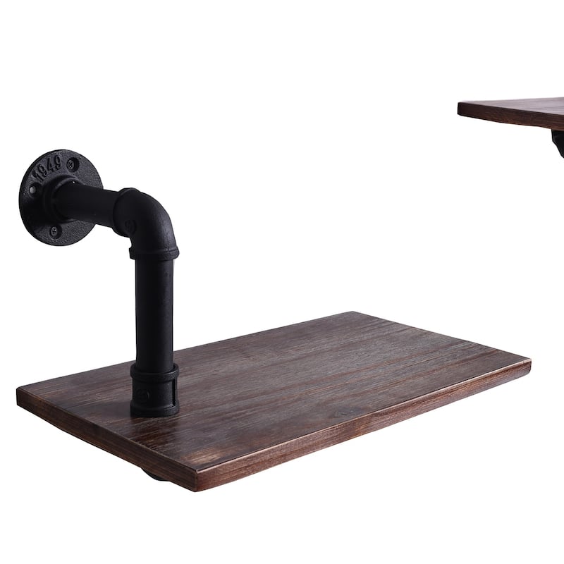 Carbon Loft Foronjy Paired Weathered Wood and Black Pipe Wall Shelves
