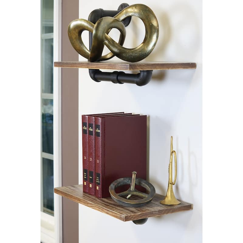 Carbon Loft Foronjy Paired Weathered Wood and Black Pipe Wall Shelves