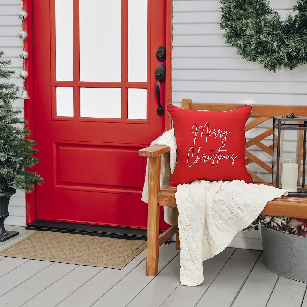 Red with Black Buffalo Plaid Indoor/Outdoor "Merry Christmas" Embroidered Throw Pillow