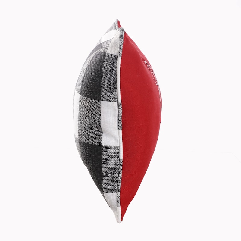 Red with Black Buffalo Plaid Indoor/Outdoor "Merry Christmas" Embroidered Throw Pillow - 13 in x 20 in