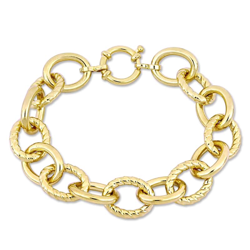 Miadora Yellow Plated Sterling Silver Oval Link Bracelet