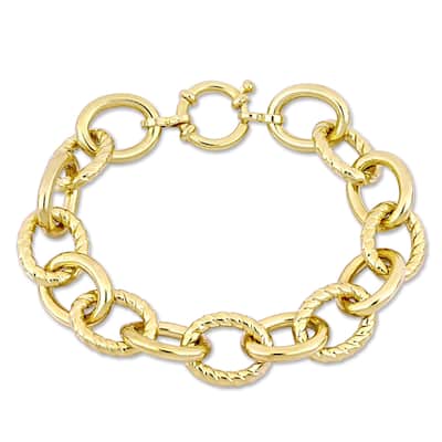 Miadora Yellow Plated Sterling Silver Oval Link Bracelet