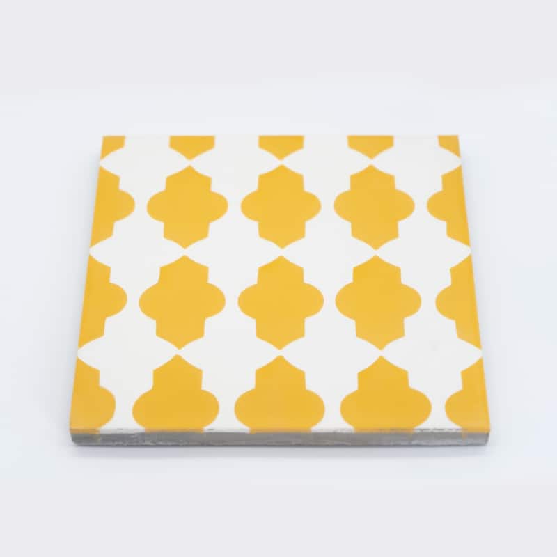 Handmade Tafrout in Yellow and White Cement Tile, Pack of 12 (Morocco)