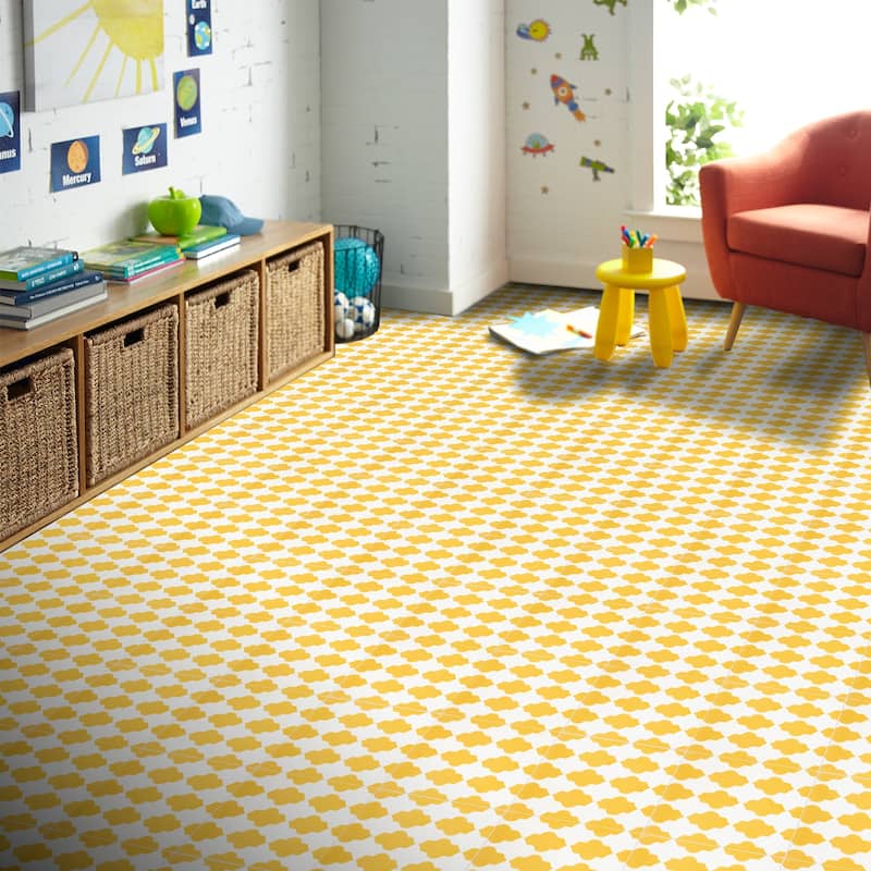 Handmade Tafrout in Yellow and White Cement Tile, Pack of 12 (Morocco)