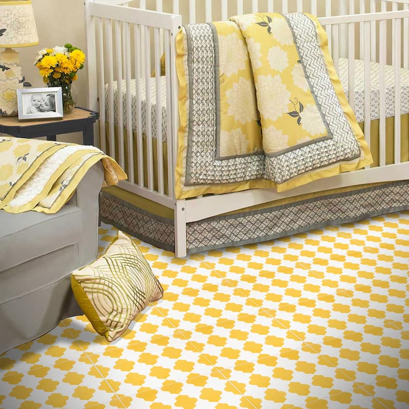 Handmade Tafrout in Yellow and White Cement Tile, Pack of 12 (Morocco)