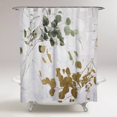 Oliver Gal 'Golden Leaves' Floral and Botanical Decorative Shower Curtain - Gold, Green